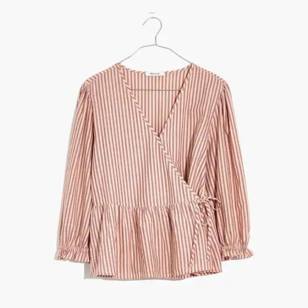 Madewell Puff-Sleeve Peplum Wrap Top in Stripe. Sz Medium Make An Offer